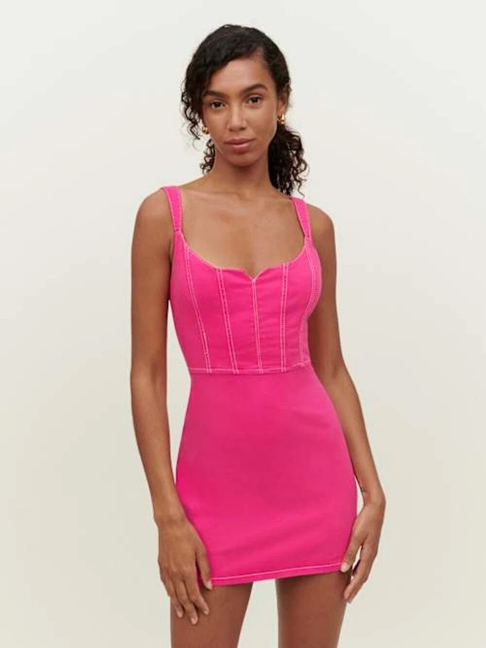 Reformation Jolie Bustier Mini Dress Pink Corvette Size 12 NWT